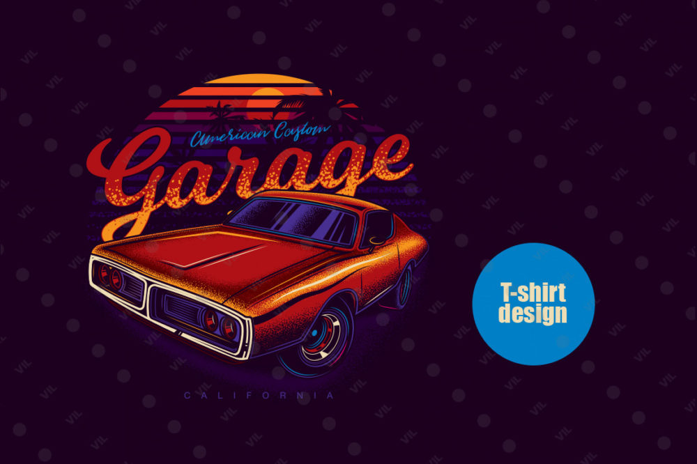 Dodge Charger на фоне заката в Калифорнии
