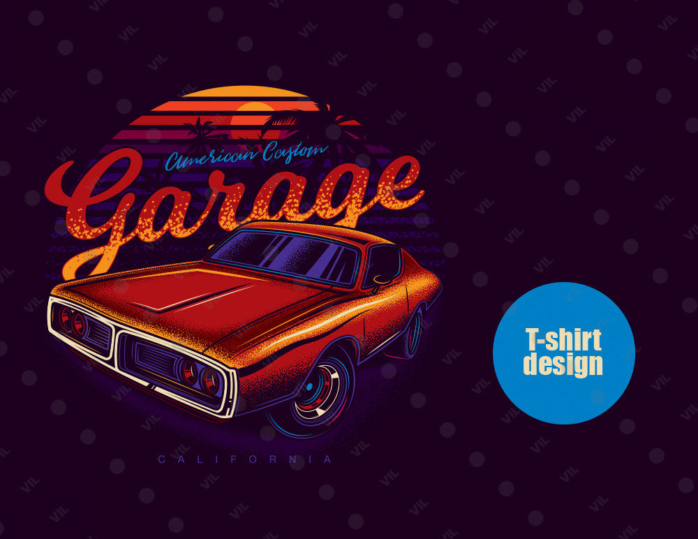 Dodge Charger на фоне заката в Калифорнии