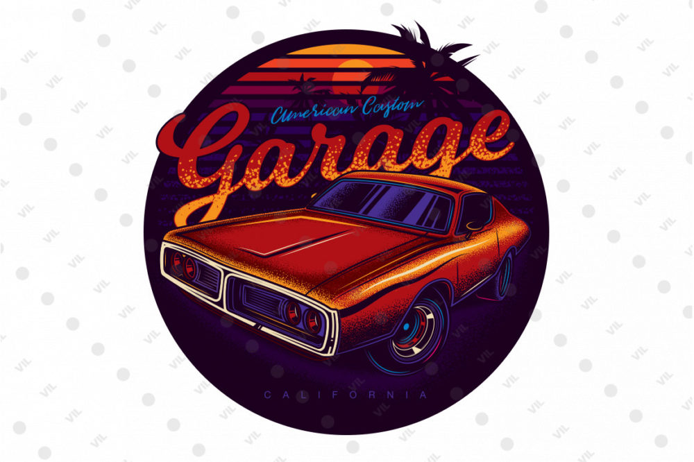 Dodge Charger на фоне заката в Калифорнии