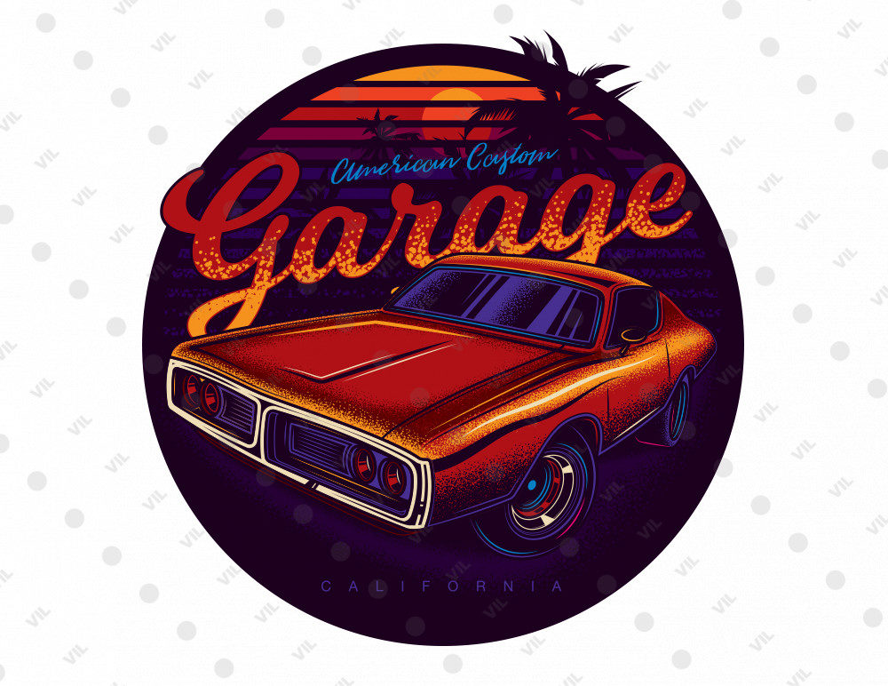 Dodge Charger на фоне заката в Калифорнии