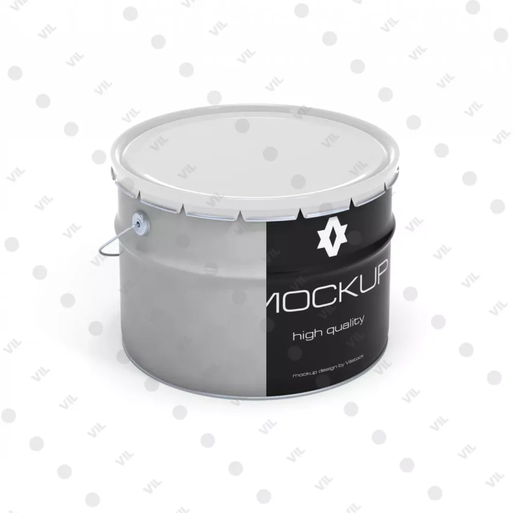 10 л V2_mockup_top-4 Ракурс сверху: металлическое ведро 10 л с крышкой «Корона» в PSD 3840×3840. Smart Object для дизайна, отдельные слои глянца/отражений, тени и фона.