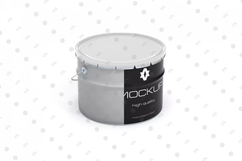 10 л V2_mockup_top-4 Ракурс сверху: металлическое ведро 10 л с крышкой «Корона» в PSD 3840×3840. Smart Object для дизайна, отдельные слои глянца/отражений, тени и фона.